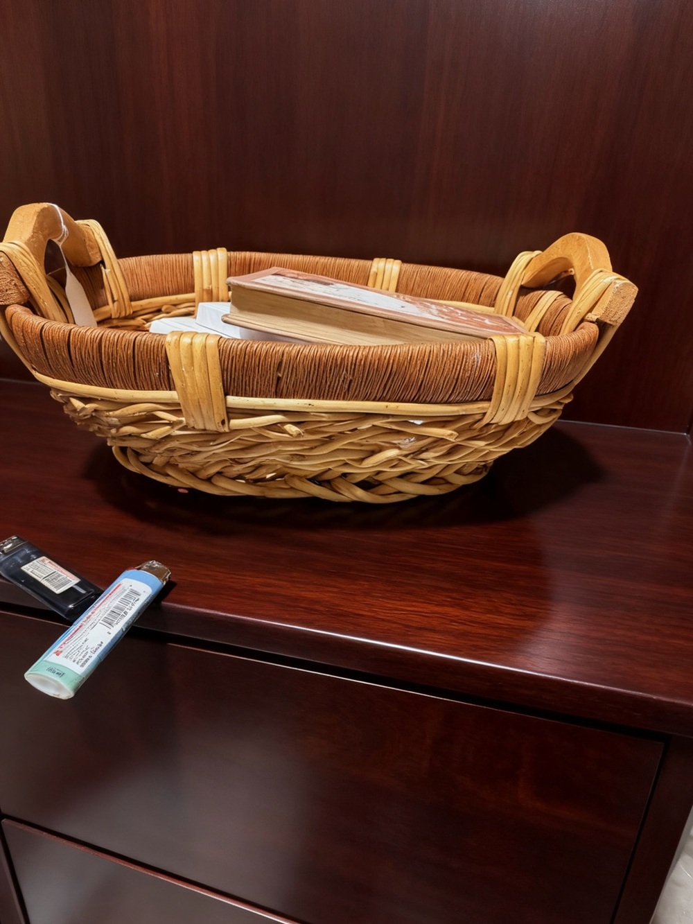 Source Unknown Woven Rattan Basket in Light Brown and Tan